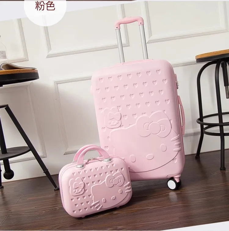 Durable hard shell suitcase set with playful cat design. Lightweight, spinner luggage for unisex travel adventures.