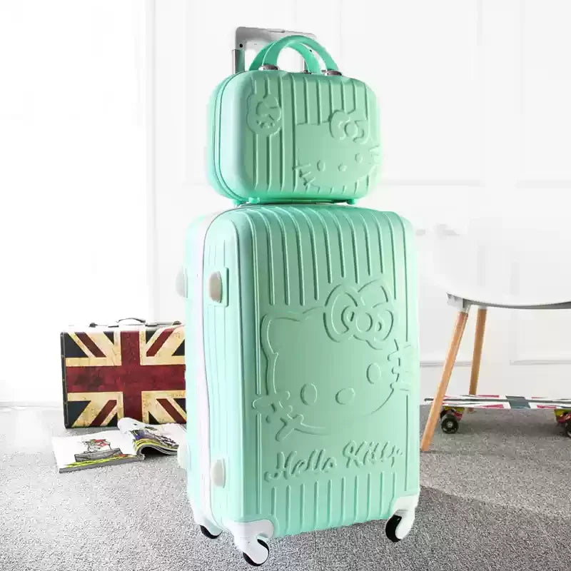 Playful cat design hard shell travel bag set. Lightweight, durable spinner luggage for fun unisex vacation essentials.