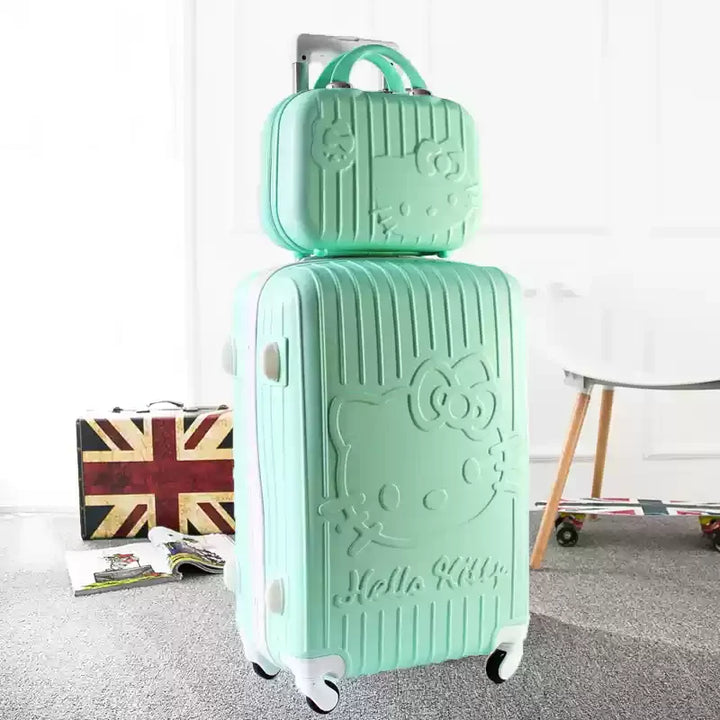 Playful cat design hard shell travel bag set. Lightweight, durable spinner luggage for fun unisex vacation essentials.