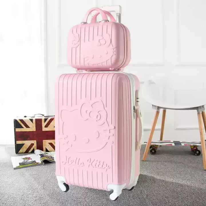 Hard shell spinner luggage set, unisex playful cat design. Durable, lightweight travel bags for vacation essentials.