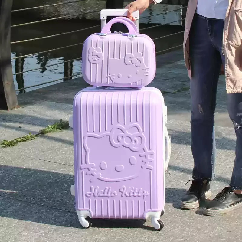 Playful cat design hard shell luggage set for unisex travelers. Durable, lightweight spinner suitcases for vacations.
