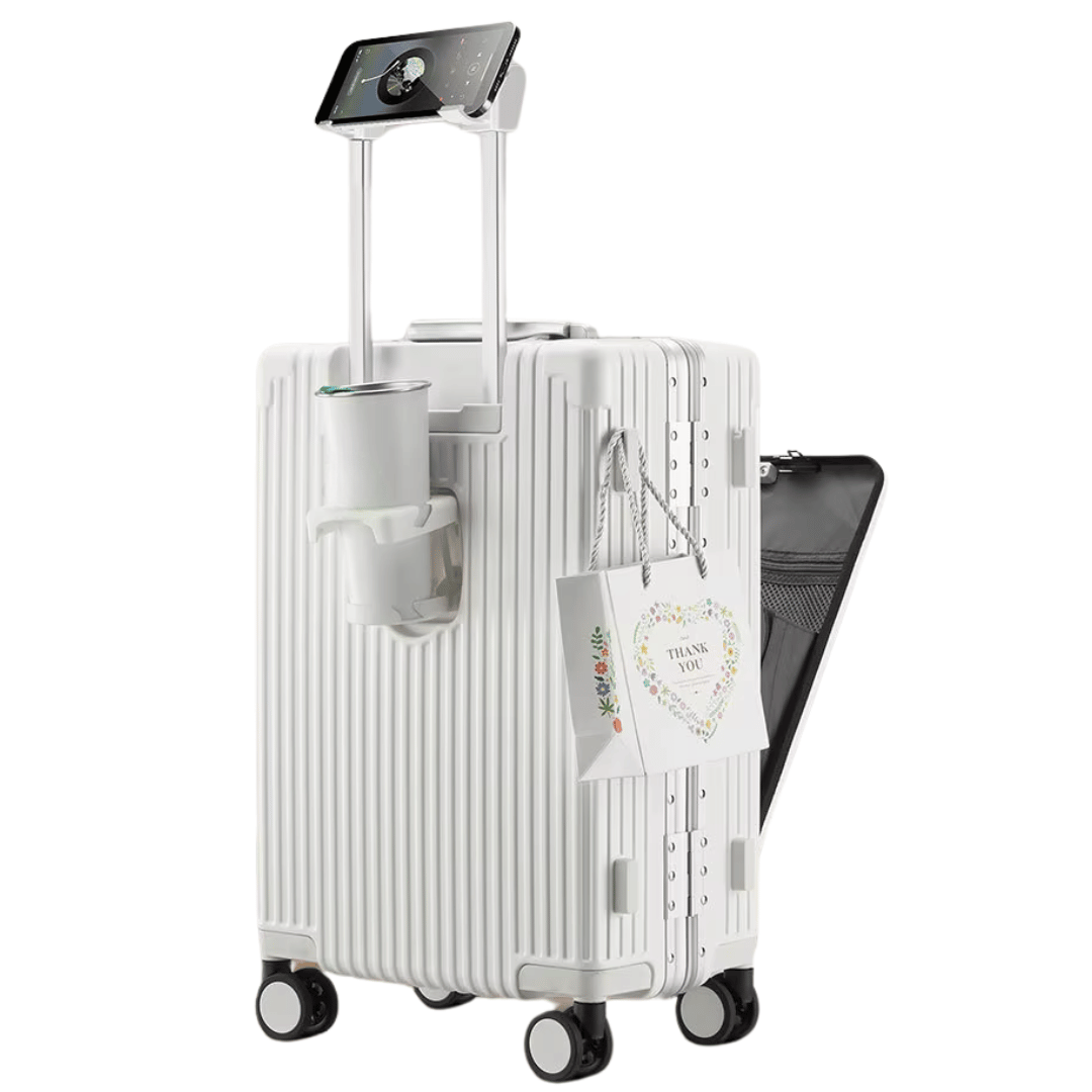 Unisex hardshell carry-on luggage, Manhattan Pro, with smart features & USB charging for travelers.