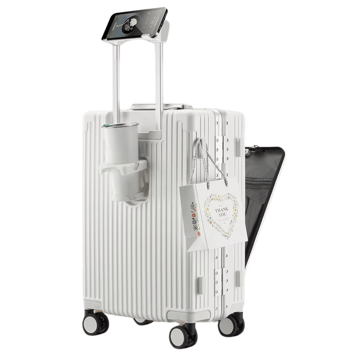 Unisex hardshell carry-on luggage, Manhattan Pro, with smart features & USB charging for travelers.
