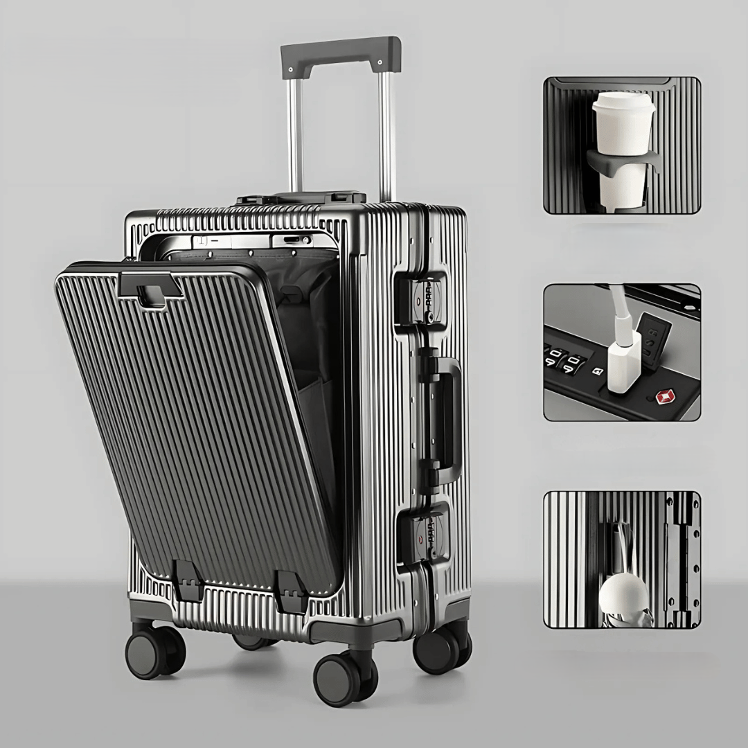Compact hardshell carry-on, Manhattan Pro, with smart features, spinner wheels, ideal for quick getaways.