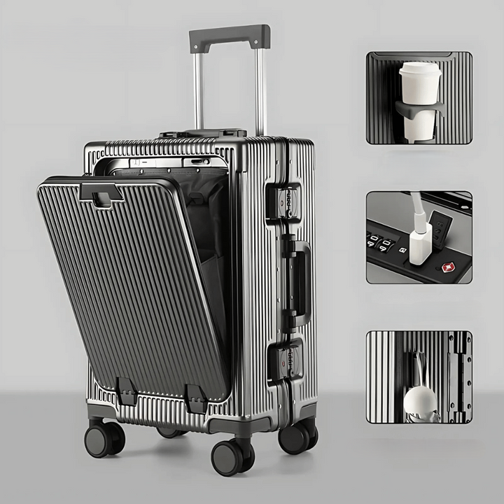 Compact hardshell carry-on, Manhattan Pro, with smart features, spinner wheels, ideal for quick getaways.