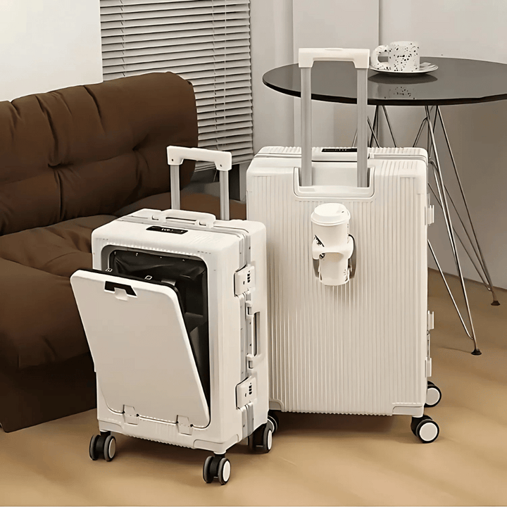 Smart unisex carry-on luggage, secure lock & USB port, perfect for business travel.
