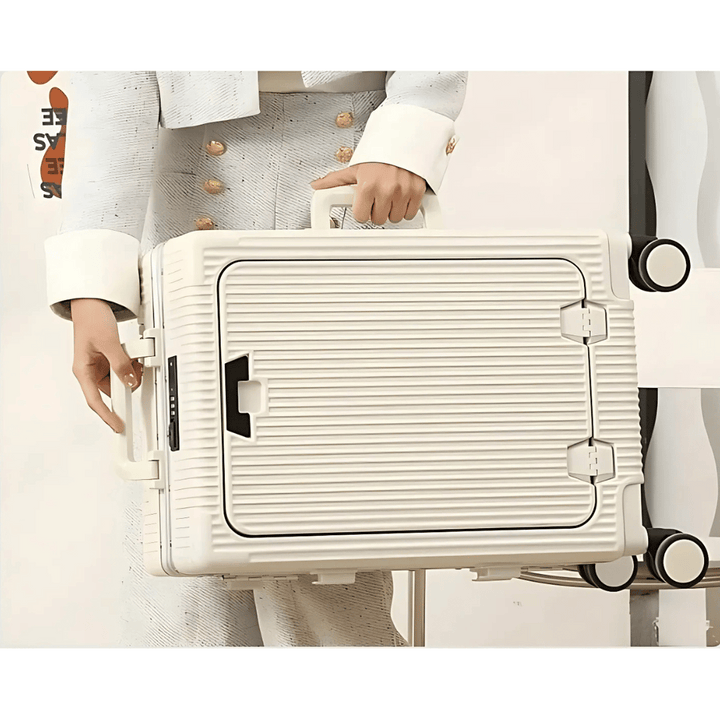 Durable Manhattan Pro hardshell carry-on with quiet spinner wheels & easy-access front pocket.