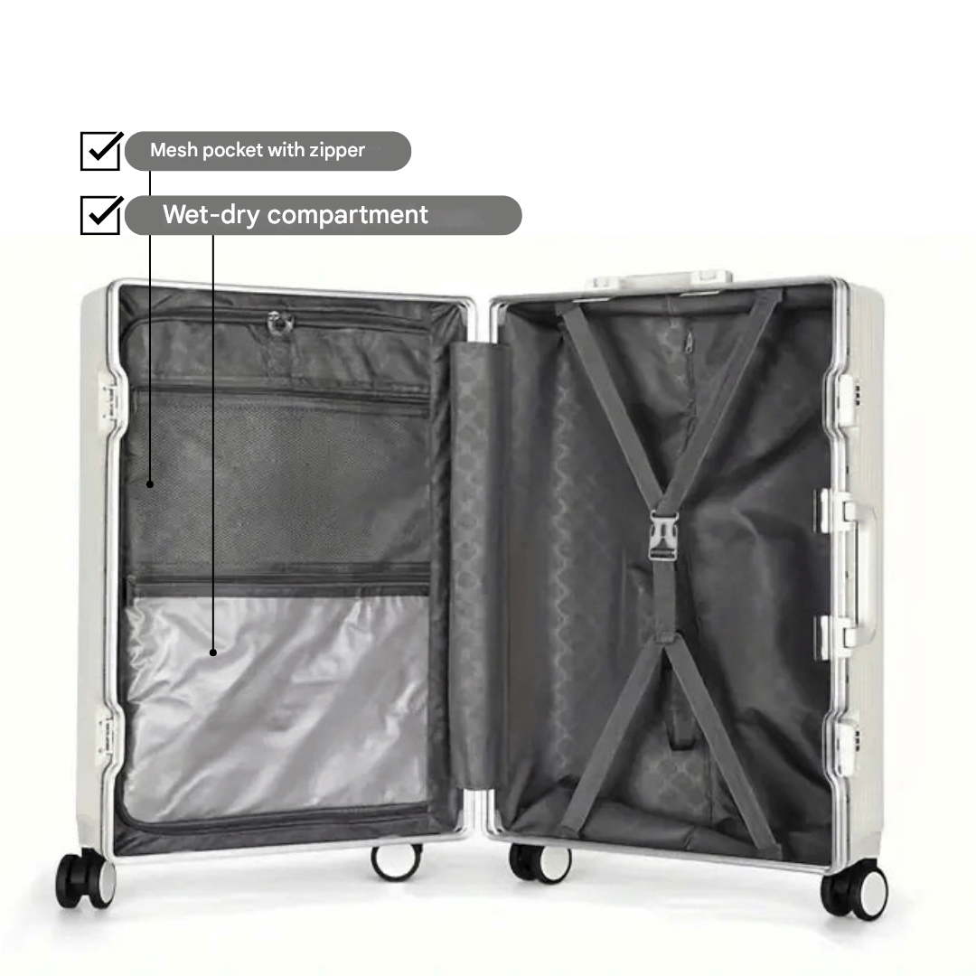 Modern unisex carry-on suitcase, Manhattan Pro, featuring secure lock & smooth spinner wheels.