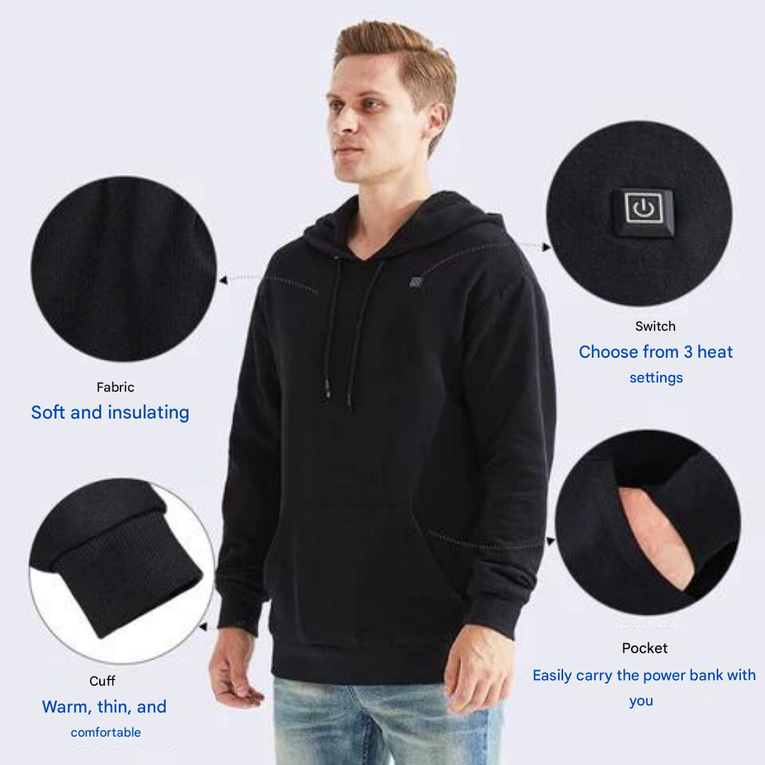 Premium unisex heated hoodie. Enjoy instant, adjustable warmth, making it ideal thermal wear & winter clothing.