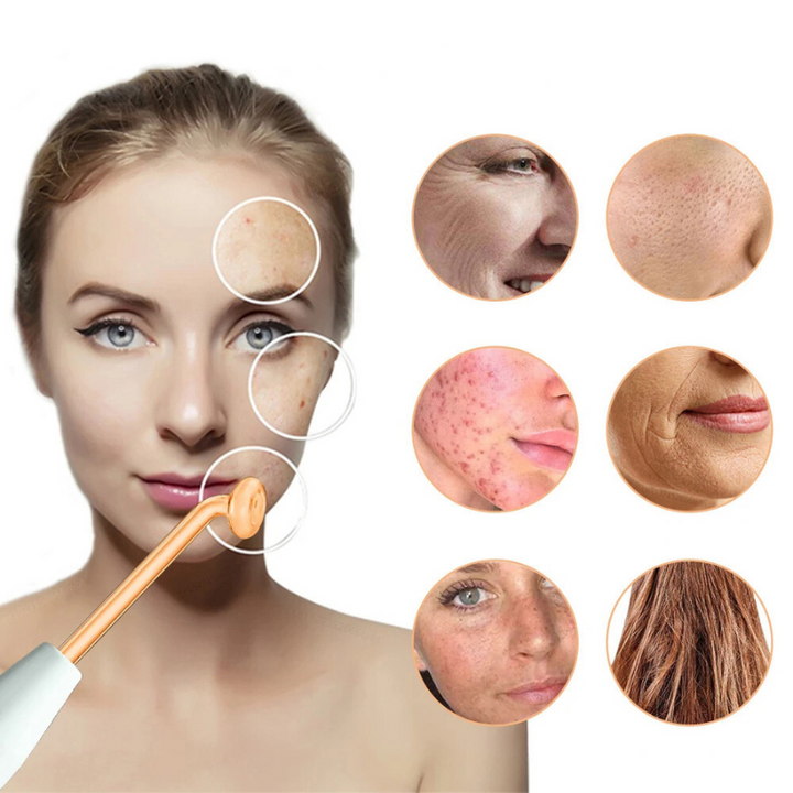 "Unisex high-frequency skin tightening wand for wrinkle reduction and acne treatment, featuring compact neon argon design."