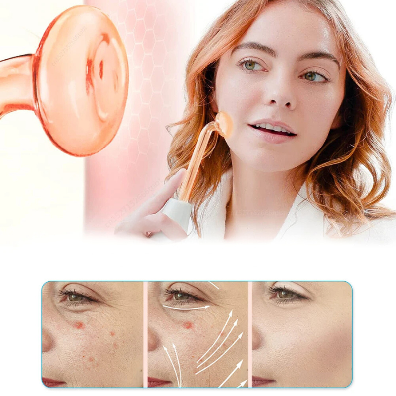 "Unisex high-frequency skin tightening wand for wrinkle reduction and acne treatment, featuring compact neon argon design."