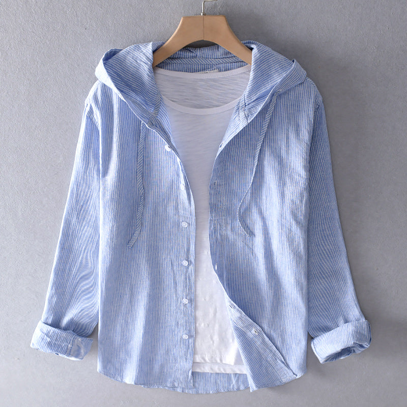 Unisex hooded shirt in lightweight fabric, showcasing breathable material and casual design with versatile unisex fit.