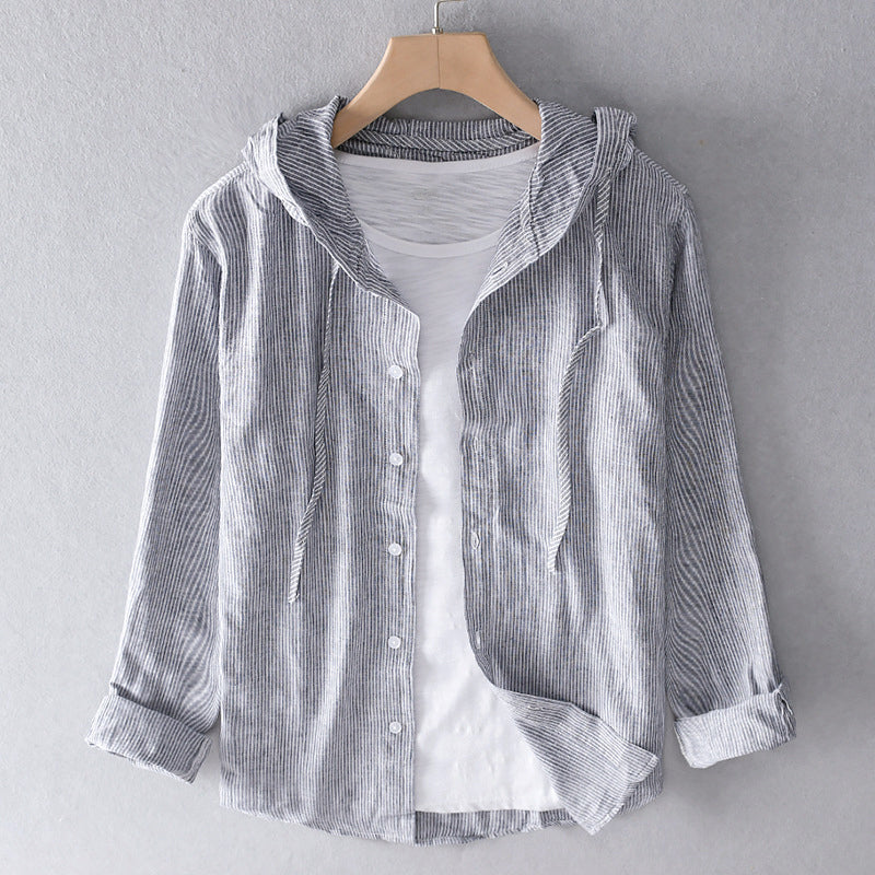 Unisex hooded shirt in lightweight fabric, showcasing breathable material and casual design with versatile unisex fit.