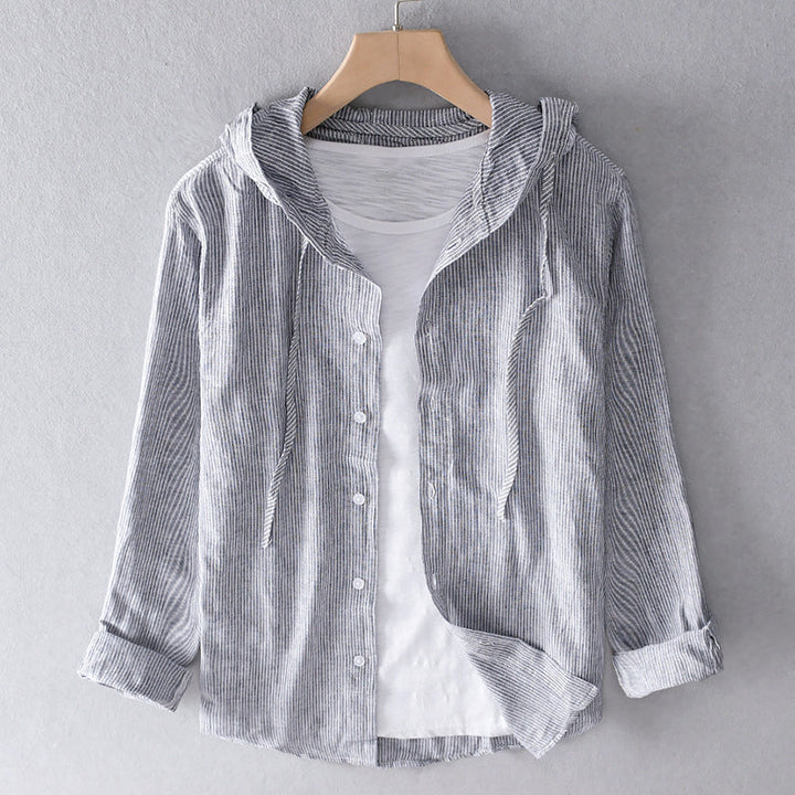 Unisex hooded shirt in lightweight fabric, showcasing breathable material and casual design with versatile unisex fit.