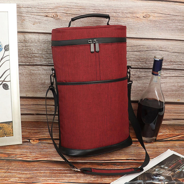 Unisex insulated 2-bottle wine cooler tote bag for picnics, travel & outdoor dining with adjustable strap.