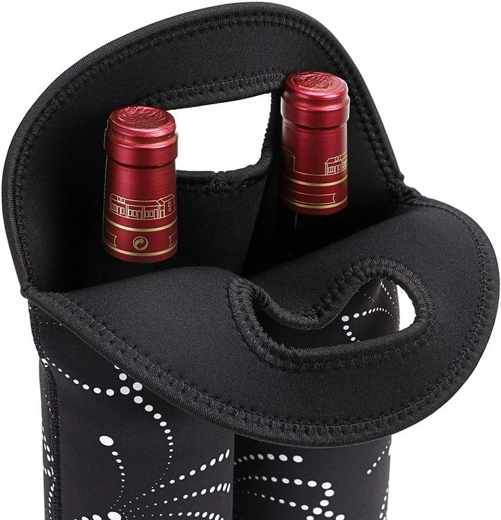 Secure dual bottle wine tote, protects glass during transport, insulated design.