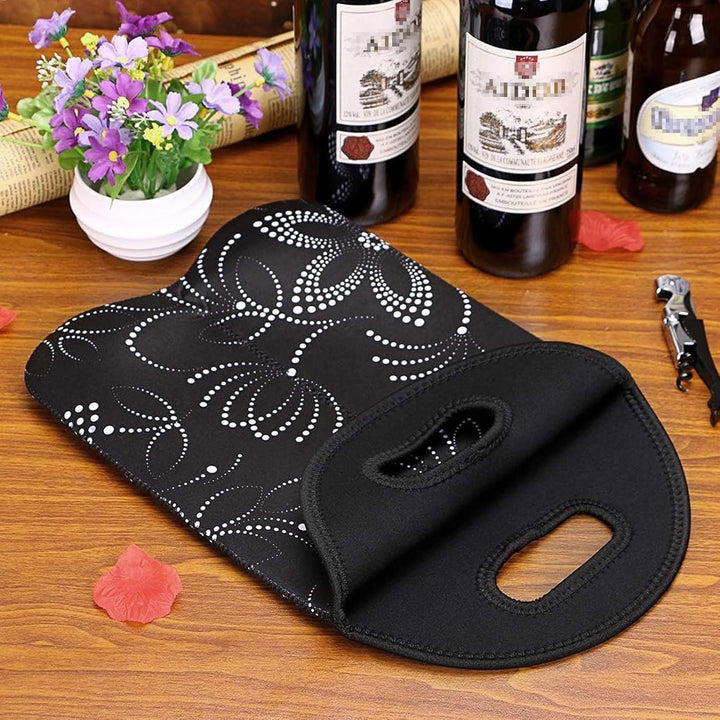 Premium neoprene wine tote, holds two bottles, keeps them cool & protected.