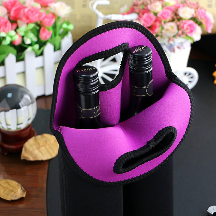 Elegant neoprene wine bag, perfect for carrying two bottles chilled to parties.