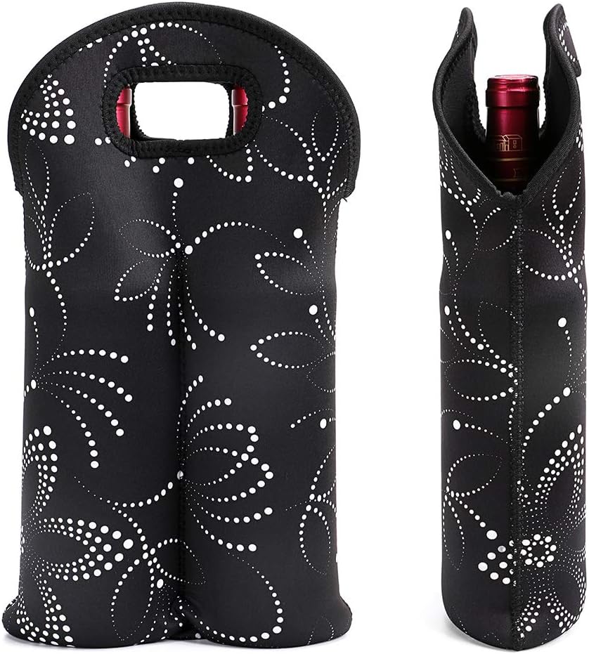 Giftable insulated dual bottle carrier, sleek and functional, for wine lovers.