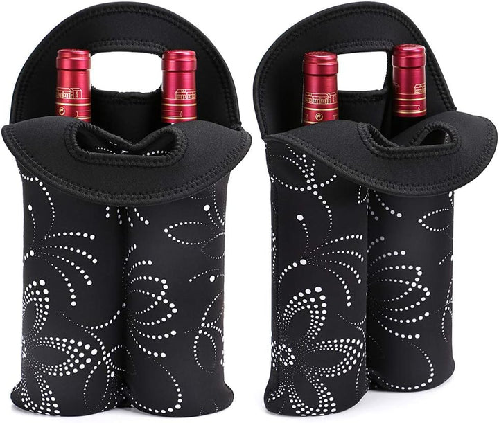 Neoprene dual wine bottle tote, perfect for parties, gifts, and picnics.
