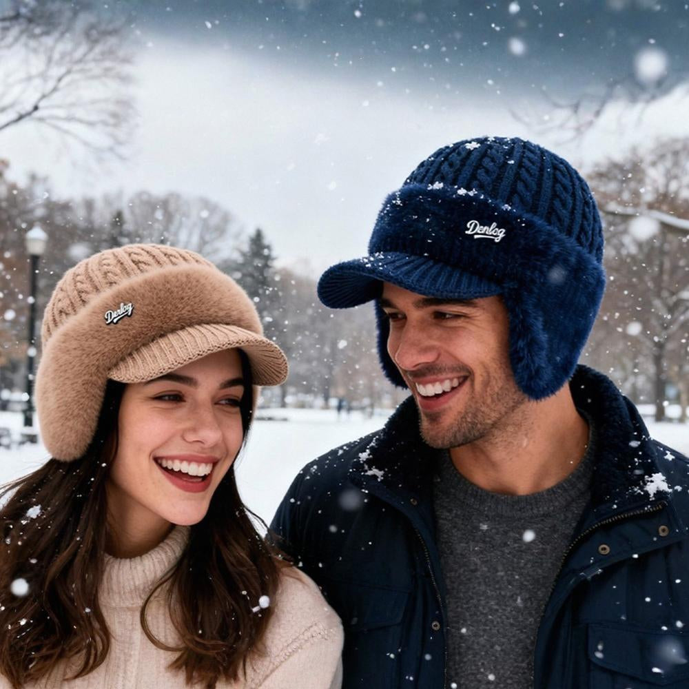 Unisex knit trapper hat with warm ear flaps, perfect for winter cold weather.