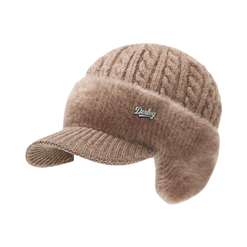 Fashionable unisex trapper beanie, knit, with versatile ear flaps for winter outings.