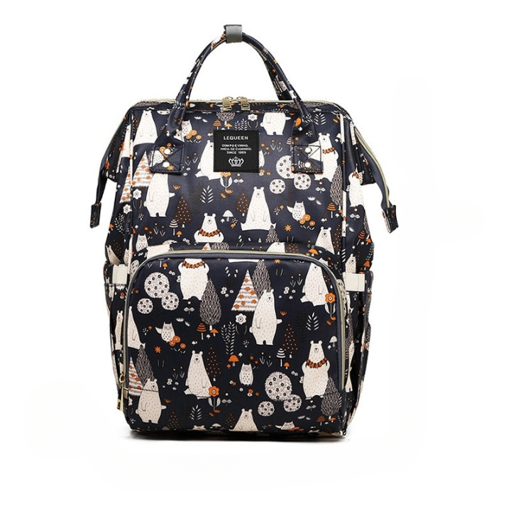 Waterproof travel diaper backpack, large capacity, multi-pocket, unisex design, easily attaches to stroller.
