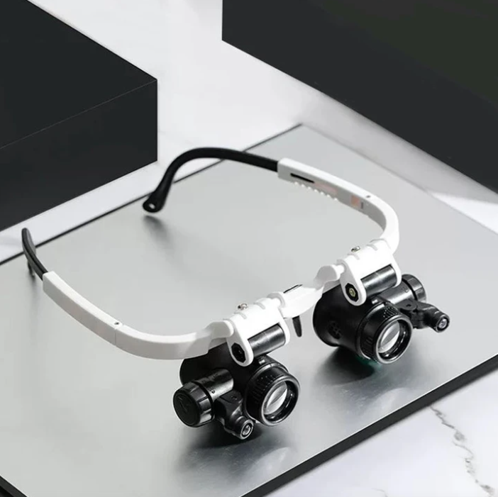 Unisex LED magnifying glasses for precision work, hobbies, & detailed tasks. Illuminated optical aid for clear viewing.