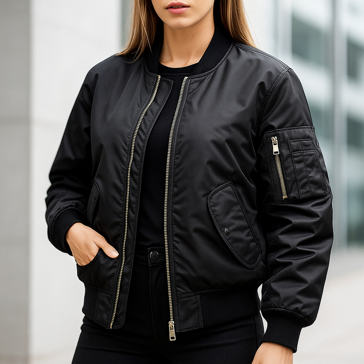Lightweight MA-1 bomber jacket, a comfortable and stylish unisex outerwear piece for spring and fall.