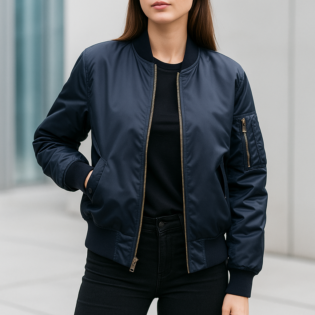 Versatile unisex MA-1 bomber jacket, ideal for layering, offering a timeless casual and stylish look.