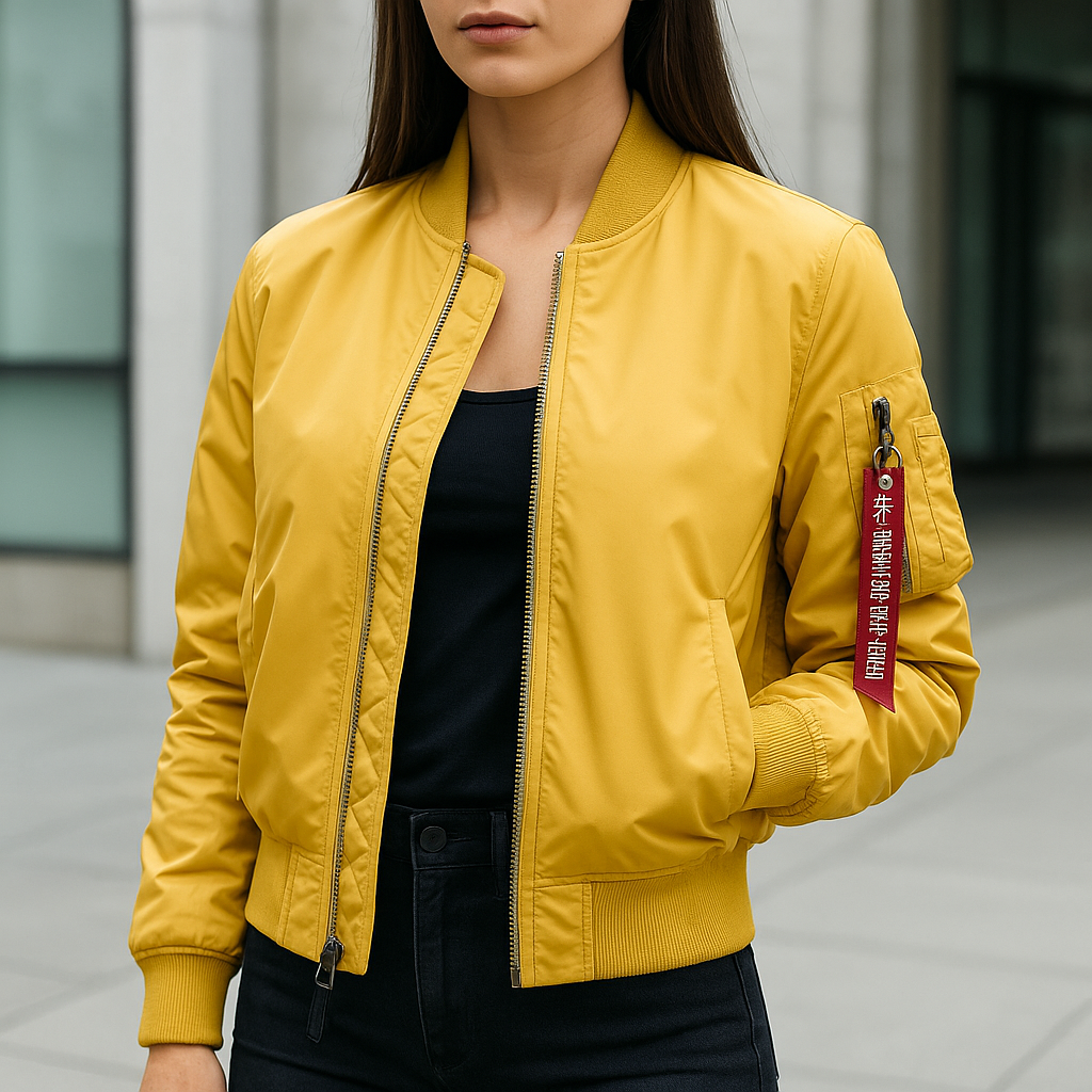 Lightweight bomber jacket in a classic silhouette, perfect as a spring jacket or fall jacket for versatile unisex style.