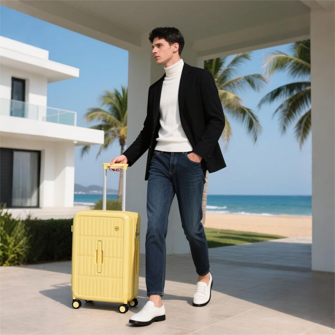 Organized travel suitcase featuring lightweight design and multi-directional spinner wheels.