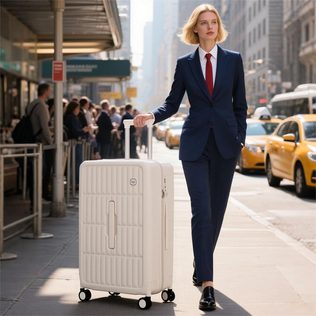 Spacious travel luggage with spinner wheels, perfect for long vacations or quick getaways.