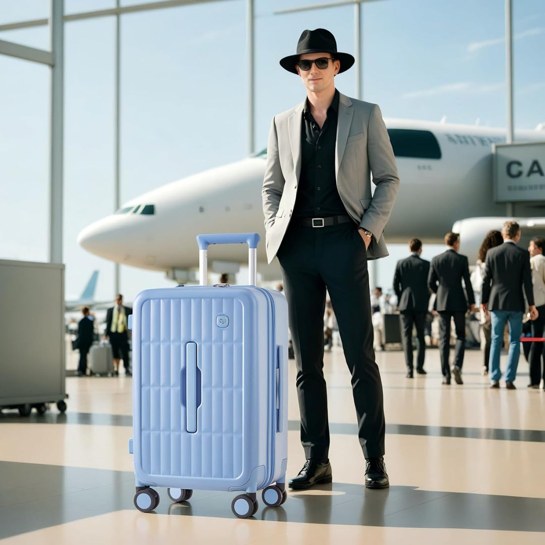 Secure and lightweight travel suitcase, designed for unisex use with multi-directional wheels.