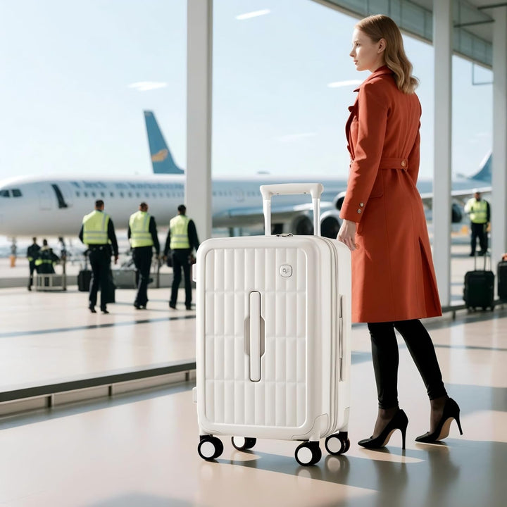 Smooth glide spinner wheel luggage, lightweight and spacious for efficient packing.