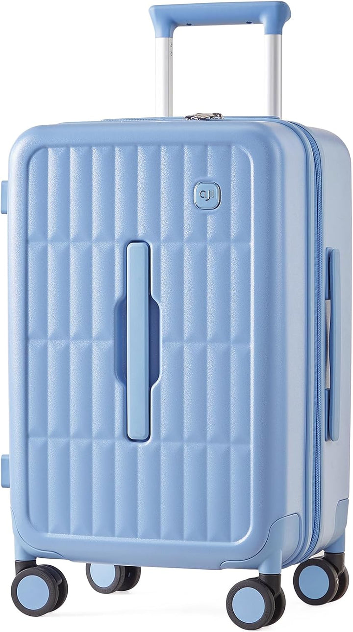 Sleek travel suitcase for vacation, featuring multi-directional spinner wheels and secure zippers.