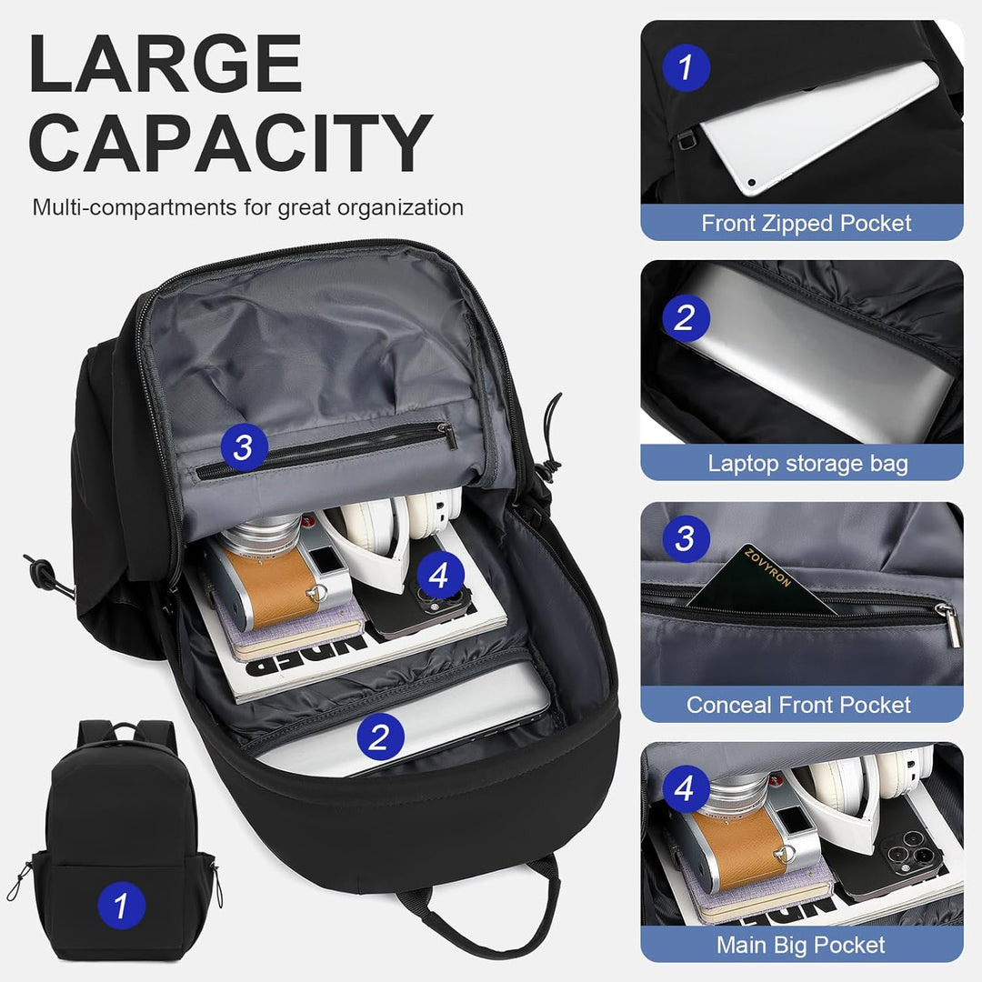 Organized water-resistant laptop backpack, durable for university & professional use, unisex.