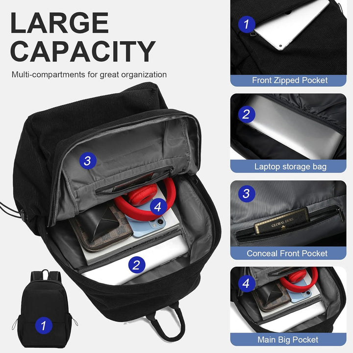 Lightweight water-resistant laptop bag, organized, suitable for school, work & travel.