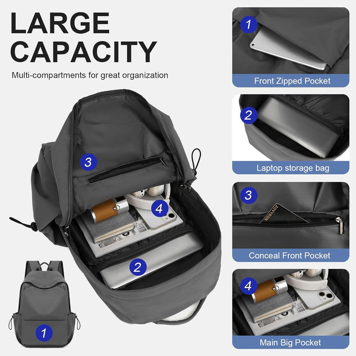 Durable water-resistant university backpack, lightweight, organized for laptops & supplies.