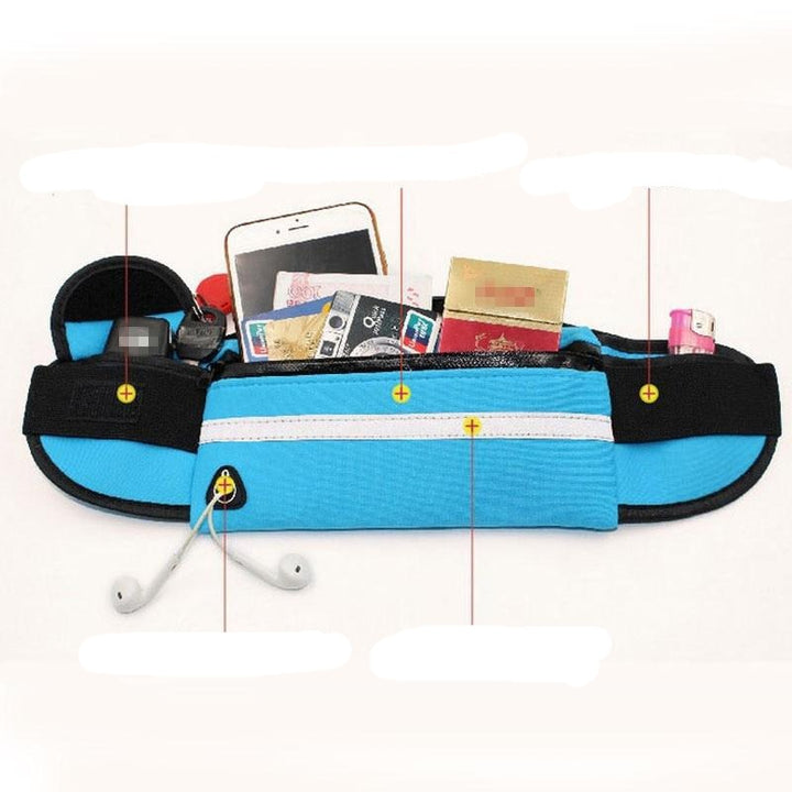 Cyclist using a sleek, waterproof, adjustable sports belt bag for active outdoor adventures & secure essentials.