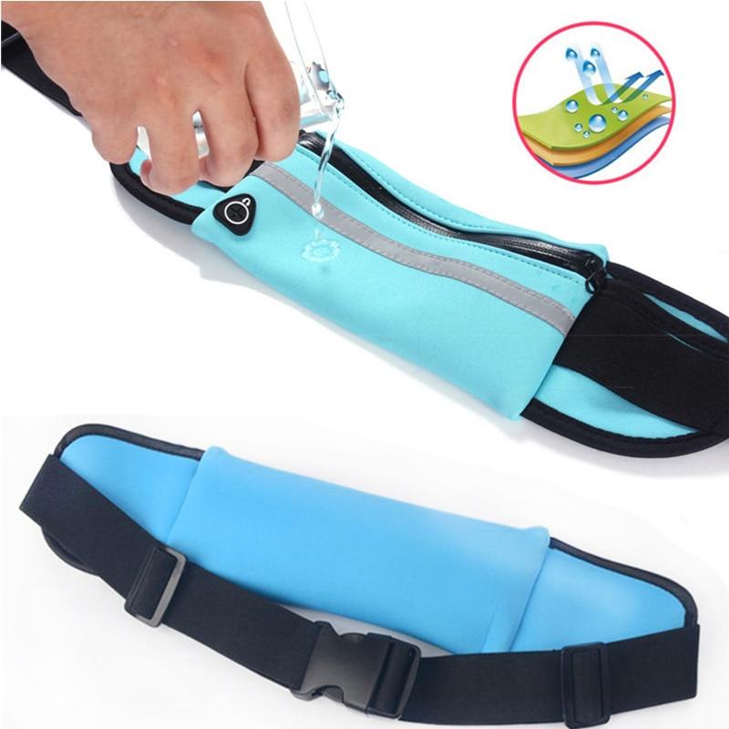 Close-up of the waterproof fabric of a lightweight fitness waist pack, designed for all weather running and sports.