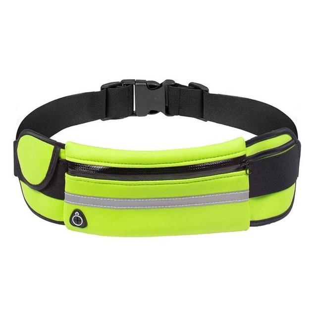 Hands-free waterproof running belt bag with secure pockets for phone, keys, and essentials during gym or trails.