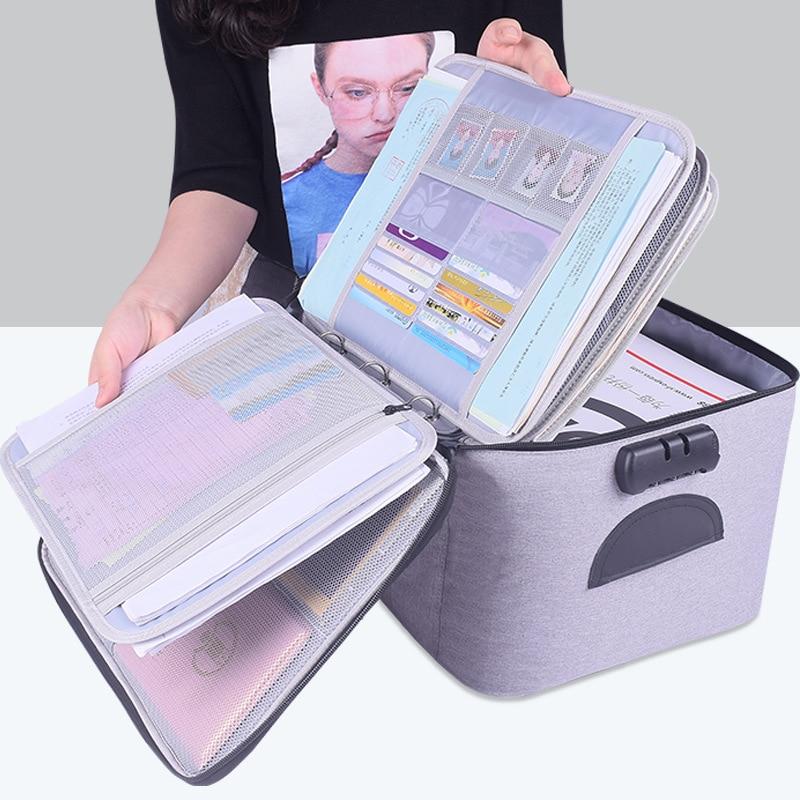 Unisex lockable waterproof document storage case; multi-layer travel organiser for valuables & files.