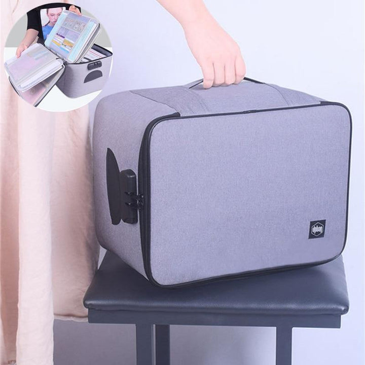 Secure lockable waterproof travel organizer, multi-layer document storage for passports, cash & valuables.