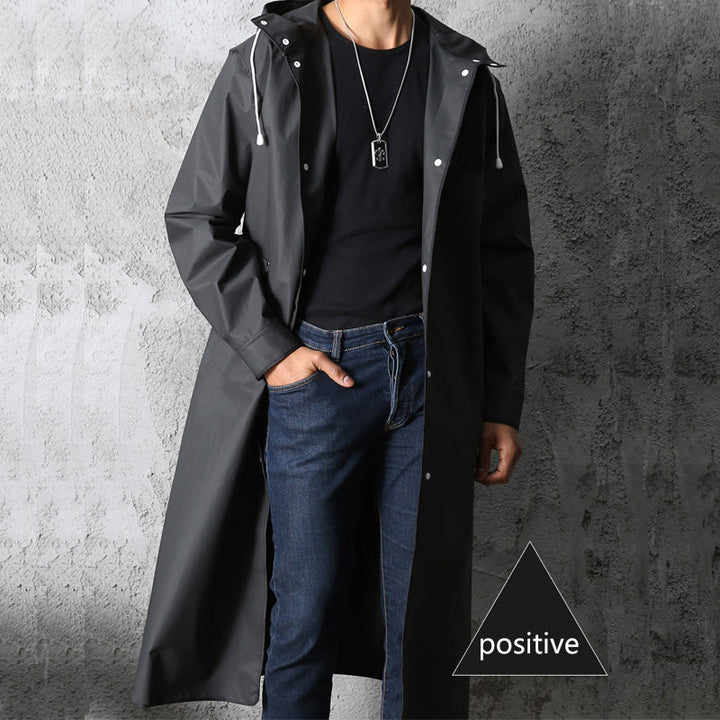 Unisex long waterproof raincoat, ideal for outdoor adventures. Windproof weather protection jacket for all.
