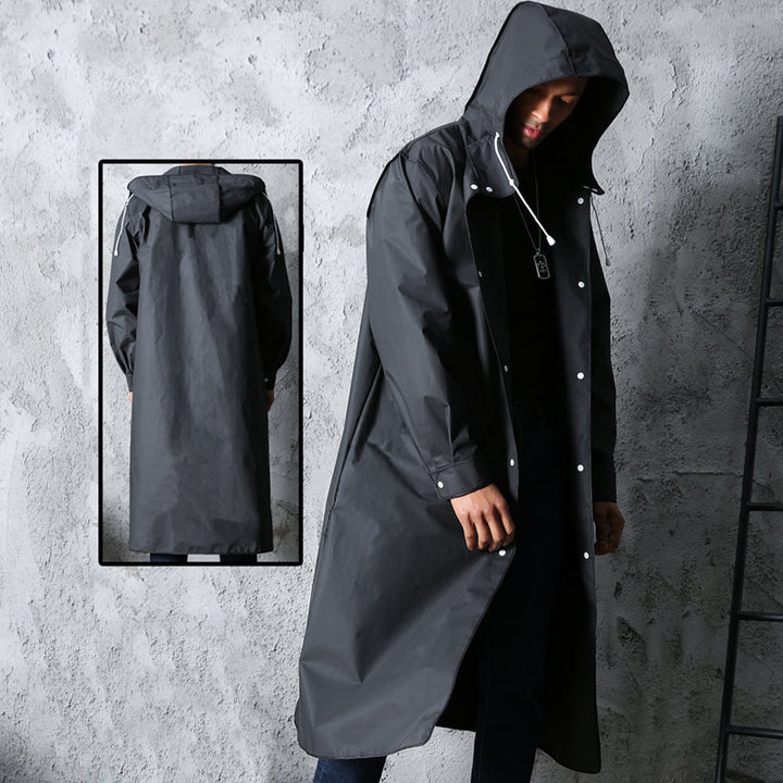 Durable unisex long waterproof jacket, perfect for outdoor adventures & comprehensive weather protection.