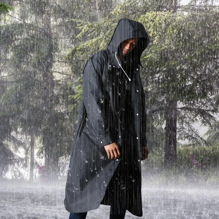 Practical long waterproof unisex raincoat. Essential windproof protection for any outdoor adventure.