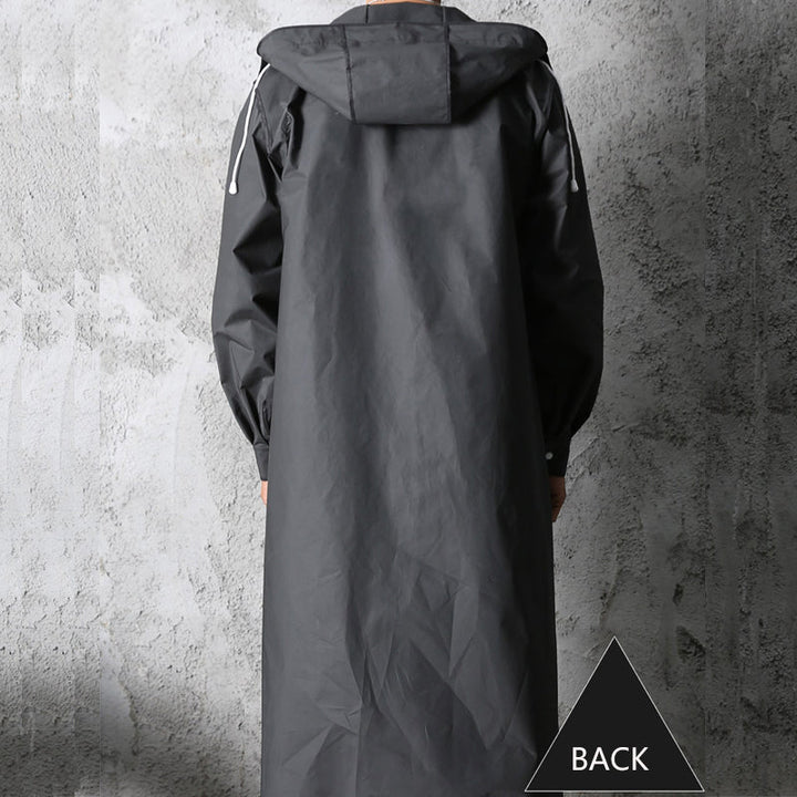 Unisex adventure raincoat: long, waterproof, windproof jacket offering ultimate outdoor weather protection.
