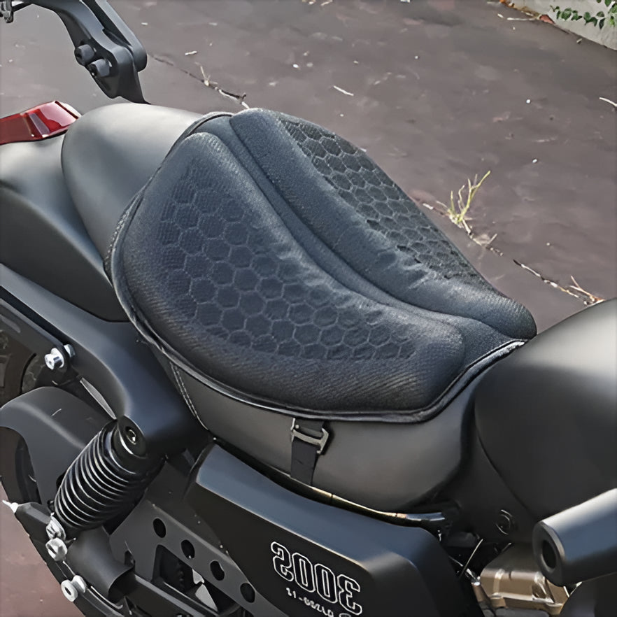 Unisex motorcycle gel seat pad for long rides. Comfort, shock absorption, breathable, anti-slip. Universal fit for touring.