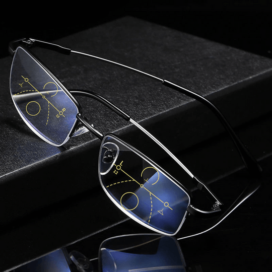 Unisex multifocal vision glasses providing all-distance clarity with adaptive lenses for reading & distance, ensuring eye comfort.